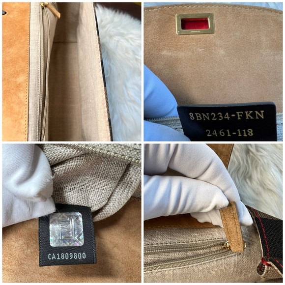 Fendi Silvana Leather Red Flap Turn-Lock Penguin Striped Canvas w/ Strap EUC - Picture 13 of 17